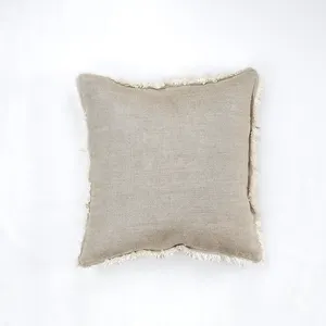 In Stock Neutral Exquisite Fringed Heavy Weight French Linen Cushion Cover For Bed Or Sofa