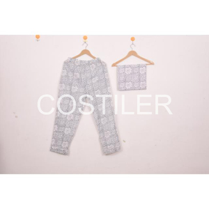 Conjunto de ropa de dormir de mujer con estampado de bloque de mano suave de estilo de lujo, pantalón y camisa de pijama de algodón suave transpirable con patrón Floral - Product Image 3