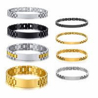 Bracelet d'identification personnalisé pour montre en acier inoxydable, plaqué or 18K PVD, noir, argent, pour hommes, avec gravure laser, barre vierge, vente en gros