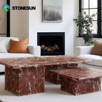 Table d'appoint en marbre rouge Calacatta Viola de forme cubique haute et basse de luxe StoneSun pour salon chambre entrée