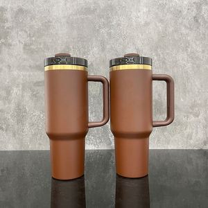 20Pack Custom logo H2.0 Dark Chocolate Gold Underneath Powder Coated 40oz Tumbler with <b>Lid</b> <b>and</b> <b>Straw</b> for Laser Engraving - Product Image 2