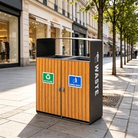 Contenedor de Reciclaje de Lujo Moderno MAX-HG187, Diseño Ecológico, Acero Inoxidable, Madera WPC, Metal, Gran Tamaño, Uso Interior/Exterior