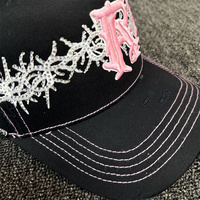 Nouvelles casquettes de baseball sportives à visière incurvée en denim vieilli avec broderie 3D continue motif Argyle