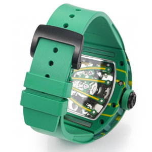 นาฬิกาข้อมือผู้ชายสุดหรู รุ่น Tourbillon RM 59-01 ตัวเรือนสีเขียวโปร่งแสง ดีไซน์ Beast Claw Bridges สายยางสีเหลือง ระบบไขลานด้วยมือ - Product Image 6