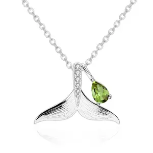 Abiding Natural Peridot Gemstone Cute Fishtail Jewelry 925 Sterling Silver Pendant Necklace Women