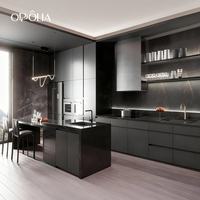 OPPOLIA Armoire de cuisine modulaire sur mesure au design moderne, prête à assembler, avec plan de travail en quartz, îlot de cuisine, évier, armoire de cuisine