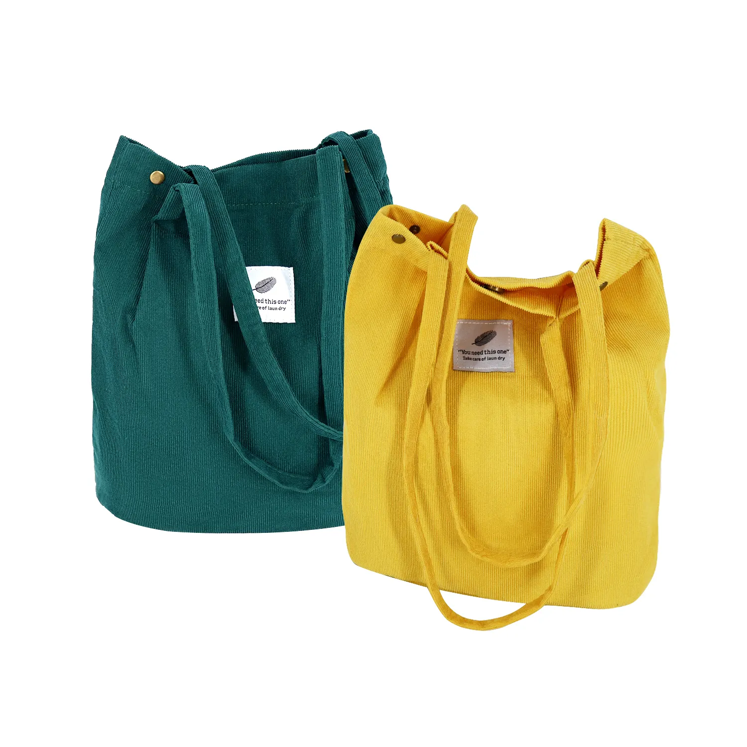 Bolso de mujer de material de pana de gran apertura con diseño de botón simple y mango largo