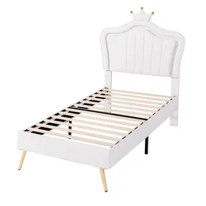 سرير حديث خشبي من خشب الصنوبر بإطار سرير للأطفال سرير من الجلد الصناعي للأطفال أثاث غرف نوم