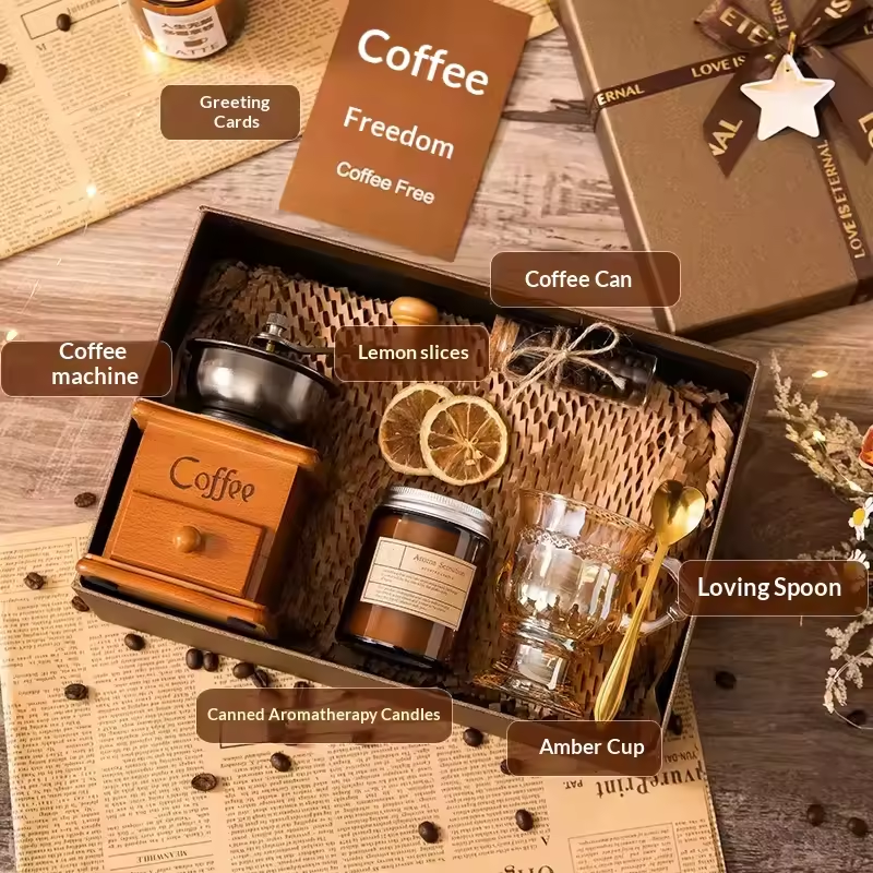 Set de cafetera + caja de regalo marrón + estilo C