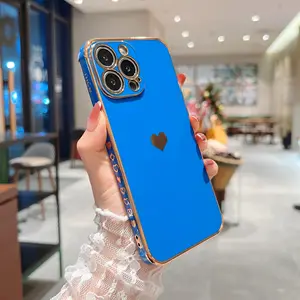 Elegante lindo niñas lado corazón patrón chapado TPU teléfono caso amor corazón en forma de teléfono cubierta para iPhone 14 13 12 11