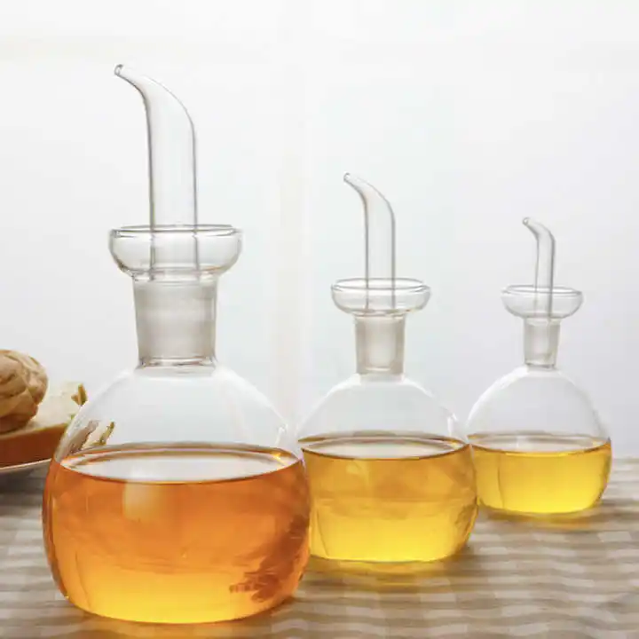 Kitchen Clear Glass Oil Bottle Jar 17 oz Oil Vinegar Cruet with Drip-free Spouts