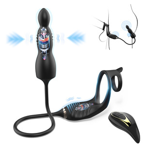 Anello vibrante in silicone per pene con blocco posteriore, telecomando, plug anale e massaggiatore prostatico - Set di due <span class=keywords><strong>anelli</strong></span> - Product Image 5
