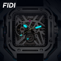 Montre automatique squelette carrée FIDI pour homme, étanche 3ATM, bracelet en silicone, montre mécanique de luxe pour homme