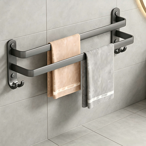 Gun Gray <strong>Towel</strong> <strong>Rack</strong>, No-drill Bathroom Wall-mounted Bathroom <strong>Towel</strong> Hanging Rod <strong>Storage</strong> <strong>Rack</strong> Toilet <strong>Storage</strong> Hanger - Product Image 1