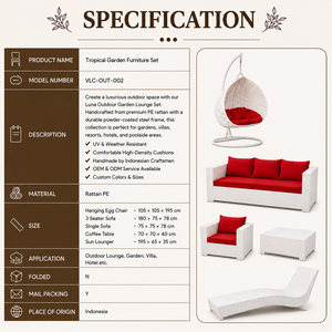 Ensemble de salon d'extérieur en rotin blanc avec chaise suspendue et coussins personnalisés pour jardin et terrasse, fabriqué en Indonésie - Product Image 2