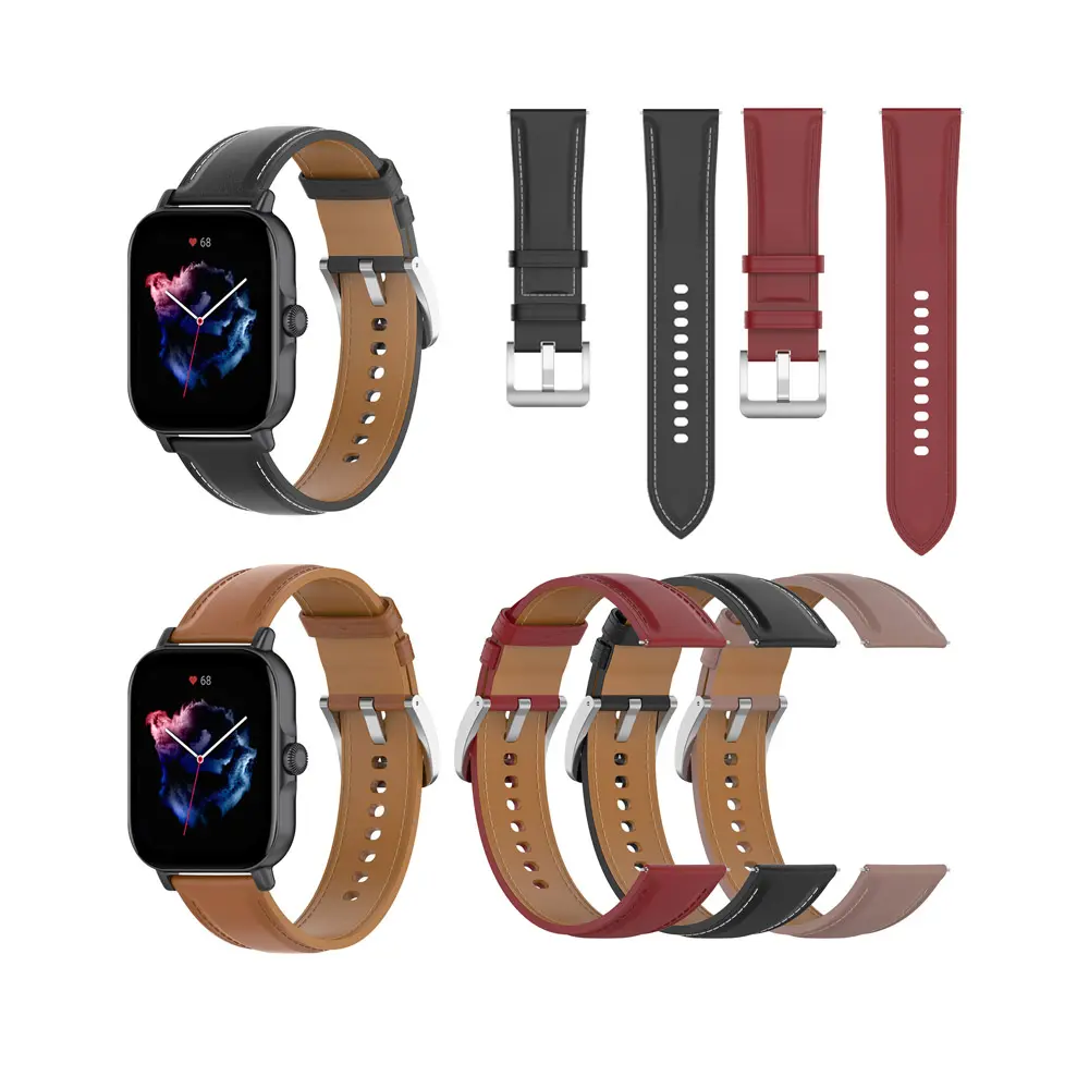 YHQ Genuine Leather Band 20mm 22mm Watch Strap For Amazfit GTS3 bip U Bracelet Sport Wristband Correa