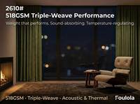 Tissu occultant style lin uni 518 GSM, triple tissage, occultation 90-95%, Classe A, écologique, double face, isolant thermique et acoustique