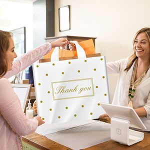 Thank You Plastic Shopping <b>Bag</b> <b>Small</b> With Handles Dot Pattern For Party Retail Use - Product Image 2
