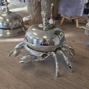 Silver Plated Stainless Steel Crab Figurine Polished Animal Shape Art Collectible Decorative Desk Bell - Product Image 1