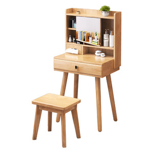 Solid Wood Dressing <b>Table</b> With Lighted <b>Mirror</b> Bedroom <b>Vanity</b> Nordic Style Simple Storage Makeup Desk For Adults And Children - Product Image 4