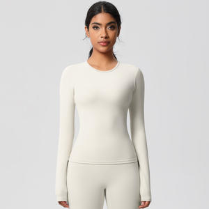 Ad alta intensità sport da corsa a manica lunga Top Slim Fit collo a malapena-là <span class=keywords><strong>Yoga</strong></span> Fitness <span class=keywords><strong>abbigliamento</strong></span> a maniche lunghe Top <span class=keywords><strong>Yoga</strong></span> da donna - Product Image 4