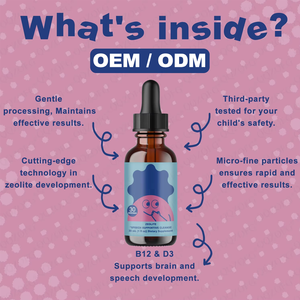 OEM ZEOLITE Kinderen Spraakondersteuning 30ml Vloeibare Druppels Voedingssupplement voor Kinderen Metabolisme Bessensmaak Vitamine D <span class=keywords><strong>B12</strong></span> - Product Image 6