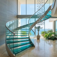 Escalier incurvé Tanlong, design moderne d'escalier en verre, garde-corps en verre sans cadre