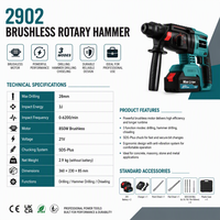 Marteau perforateur rotatif sans balais industriel robuste 21V à batterie, force d'impact 3J, vitesse variable en continu, capacité de perçage 28mm