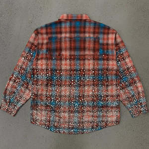 Camiseta de manga larga de franela a cuadros brillante de gran tamaño con logotipo personalizado ecológico para hombre - Product Image 2