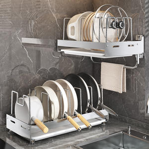 Estante de almacenamiento de acero inoxidable para montar en la pared, estante telescópico ajustable para ollas, soporte para utensilios de cocina, diseño rectangular - Product Image 2