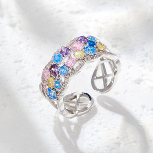 Micro Set Zircon Colored Open <b>Ring</b> Geometric Hollow Adjustable Index <b>Finger</b> <b>Ring</b> Everyday Wear - Product Image 1