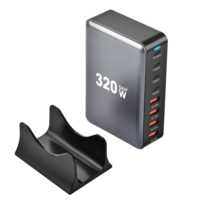 Cargador Gan de Alta Potencia de 320W con 4 Puertos USB Tipo C, Carga Rápida, Enchufe Universal de Escritorio para EU, UK, AU, USA, OTP para Laptop y Teléfono