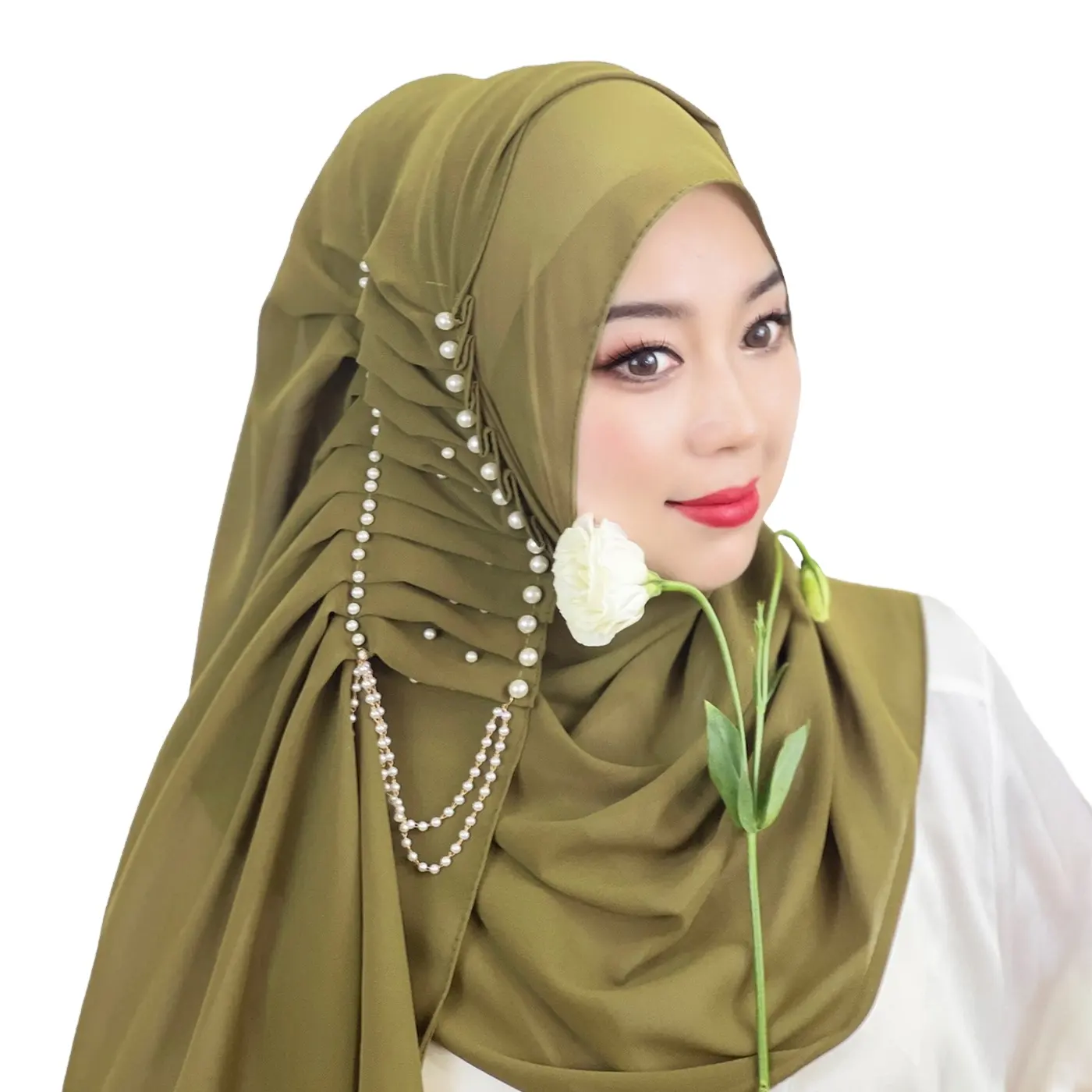Hot sale Premium Chiffon solid color headscarf Pearls chiffon Muslim women's Hijab shawl Women's headscarf
