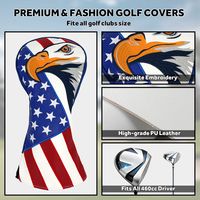 Housse de tête de club de golf personnalisée imperméable avec broderie 3D motif drapeau américain en cuir PU pour clubs de golf