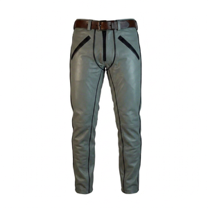 Pantalon de moto matelassé en cuir d'agneau véritable blanc pour homme SYBOC INDUSTRY, taille haute, fermeture éclair, respirant, coupe droite, grandes tailles - Product Image 3