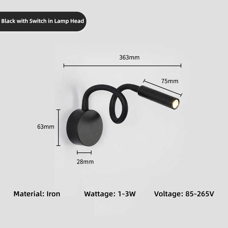 Noir avec interrupteur dans la tête de lampe