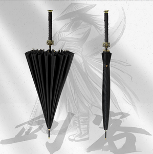 Parapluie Katana japonais de samouraï populaire chinois, 16 ou 24 nervures, manche doré, droit, avec étui - Product Image 1
