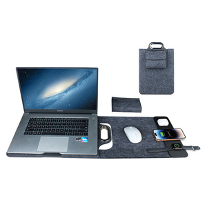 Wholesale OEM Custom Portable PU Leather 4-in-1 Laptop Sleeve with Portable Phone Charger <b>Mouse</b> Pad for Office Business Trip - Product Image 4