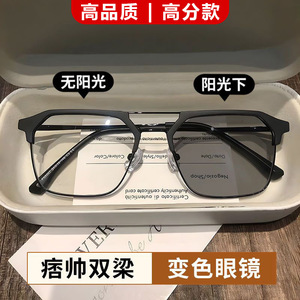 Gafas graduadas fotocromáticas para hombre, montura metálica ovalada, montura completa, protección contra luz azul, estilo individualista de tendencia - Product Image 4