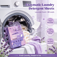 Feuilles de lessive enzymatiques jetables parfum lavande, 40 feuilles pour 80 lavages, sans désordre, bandes de détergent concentré pour le lavage des vêtements