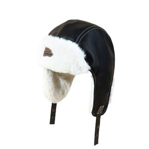 Otoño Invierno Retro cuero piloto sombrero cálido Lei Feng terciopelo protección para los oídos para deportes engrosado montar motocicleta sombrero en Stock - Product Image 6