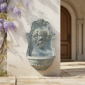 Fontaine murale sculptée style européen antique, motif visage de Bacchus, pour aménagement paysager de cour - Product Image 3