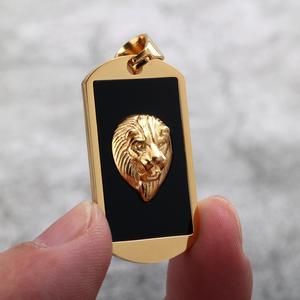Stainless Steel Lion Pendant Necklace Black Enamel Gold Tone <b>Dog</b> <b>Tag</b> <b>For</b> <b>Men</b> Women Gift Jewelry - Product Image 3