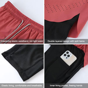 2024 여름 남성 스포츠 땀 탄성 허리띠 체육관 반바지 남자 운동 체육관 땀 압축 반바지 2 in 1 반바지 - Product Image 6