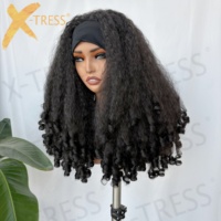 Perruque synthétique longue sans colle, noire naturelle, bouclée afro avec pointes frisées, style bandeau, pour femmes