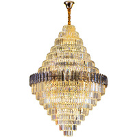 Moderne nordique personnalisé or métal rond hôtel grand lustre chambre salon suspension lumière LED K9 lustre en cristal de luxe