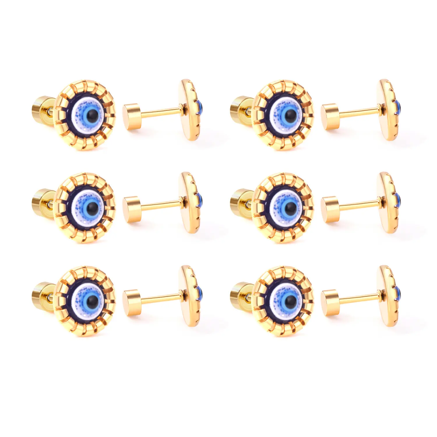 Retro Original Design Flash Devil's Eye Earrings Stainless Steel Jewelry Stud Blue Evil Eye Earrings Women