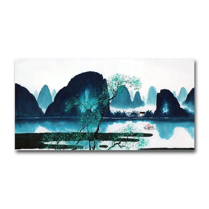 Decoración del hogar hermoso paisaje pintura de tinta china arte de pared de montaña