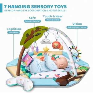 Tapis d'éveil pour bébé lavable 8 en 1, tapis de jeu pour le temps sur le ventre et piscine à balles avec 6 jouets pour le développement visuel, auditif, sensoriel et moteur - Product Image 2