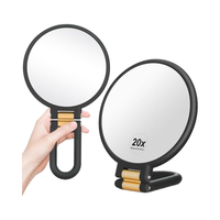 Miroir de maquillage double face noir pour femmes, grossissement 1x et 20x, poignée pliable et miroir de voyage portable, miroir de bureau personnalisé